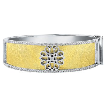 Textura™ 14K Two Tone Wide Textured with Contrasting Motif Diamond Set Rails Diamond 2.49 Ctw