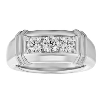 Shefian™ 14K White Gold Ring Men's 3 Bead Set Diamonds Shoulder Tabs Diamond 1.00 Ctw