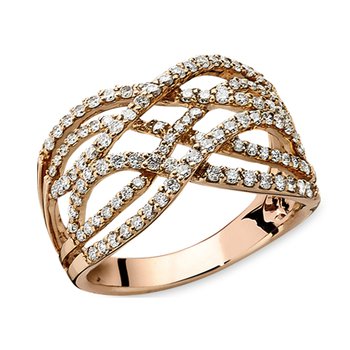 14K Rose Gold Ring Wide 6 Rows Bead Set Freeform Diamond 0.90 Ctw