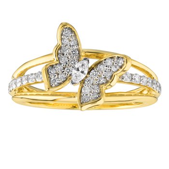 ZooLightful™ 14K Yellow Gold Pave Set Butterfly on Split Band Pave & Polished Ring Diamond
