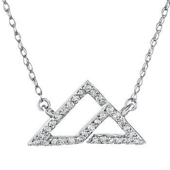 Diamond Peak™ 14KW White Gold Necklace 2 Interlocking Geometric Mountains Diamond 0.13 Ctw