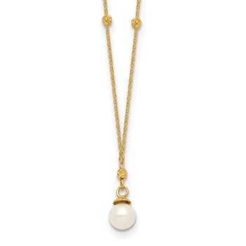 14k 4-5mm White Freshwater Cultured Pearl with Diamond-cut Beads 18 inch Necklace