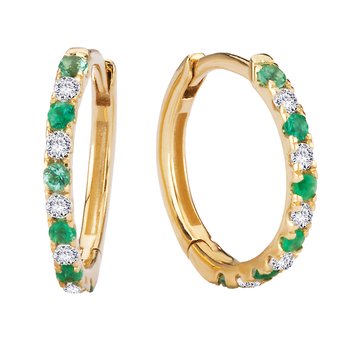 Diamond and Emerald Huggie Fashion Earrings