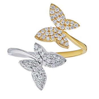 ZooLightful™ 14k Two Tone Bypass with Pave Set Butterflies Ring Diamond 0.25 Ctw