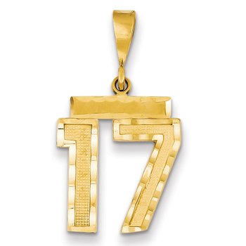 14k Medium Diamond-cut Number 17 Charm