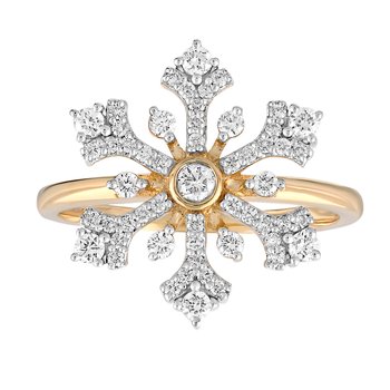 Diamond Frost™ 14k Yellow Gold Pave & Prong Set Snowflake Ring Diamond 0.46 Ctw