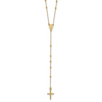 14k Polished Cross and Miraculous Medal Beaded 24 inch Rosary Necklace