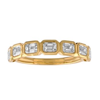 14K Yellow Gold Horizontal Emerald Cuts Bezel Set Diamond Ring 1.05 Ctw