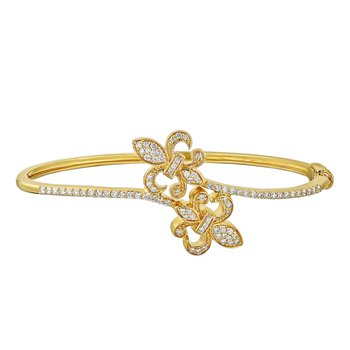 Lis Royale™ 14K Yellow Gold Bypass Pave Set Fleur-De-Lis Bangle 1.00 Ctw Diamond