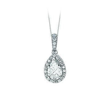 Compozit™ 14K White Gold Pear Shape Halo Diamond Set Bail Pendant Diamond pear 0.50 Ctw Cutting Edge Technology