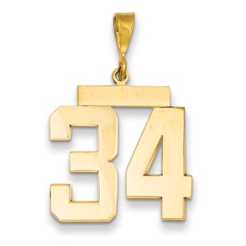 14k Large Polished Number 34 Charm
