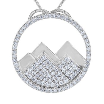 Diamond Peak™ 14K White Gold Pendant Round Diamond Set Frame with Pave & Polished Mountains Diamond 0.50 Ctw