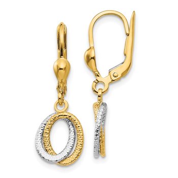 14K Two-Tone Textured and Polished Dangle Leverback Earrings