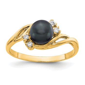 14k Gold 6mm Black FW Cultured Pearl A Diamond ring