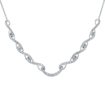 14K White Gold Necklace Interwoven Pave Front Solid Section Diamond 1.00 Ctw