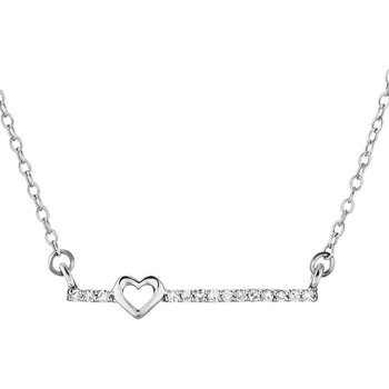 10K White Gold Pendant Pave Set Bar with Cutout Heart Diamond 0.05 Ctw