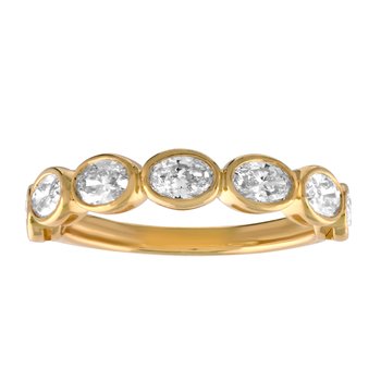 14K Yellow Gold Horizontal Oval Cuts Bezel Set Diamond Ring 1.05 Ctw