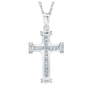 VERDE™ 14k White Gold Bead Set Diamond Center with 2 Bars on Ends Pendant 1.00 Ctw LAB GROWN DIAMONDS