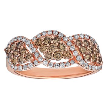Cinnamon Dulce™ 14K Rose Gold Pave Set Cognac Sections With White Rails Diamond & Cognac 0.80 Ctw