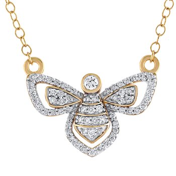 ZooLightful™ 14K Yellow Gold Pave Moth Bezel Eye Necklace Diamond 0.26 Ctw