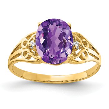 14k 9x7mm Oval Amethyst A Diamond ring