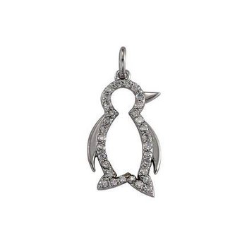 ZooLightful™ 14k White Gold Cutout Pave Set Penguin Pendant Diamond 0.15 Ctw
