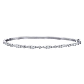 14K White Gold Alternating 5 Graduating and 1 Bezel Set Hinged Bangle Diamond 0.75 Ctw