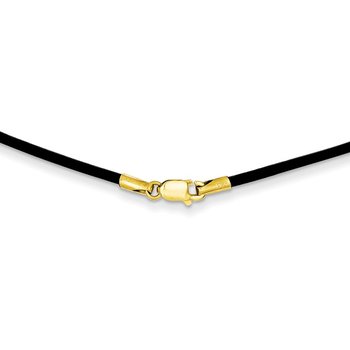 14k Yellow Clasp 1.5mm 16 inch Black Leather Cord Necklace