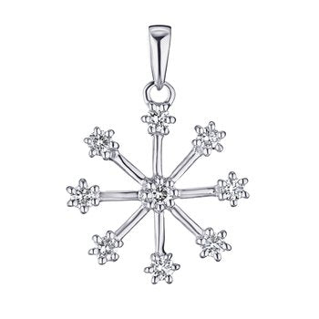 Diamond Frost™ 14k White Gold Simple Diamond Set Snowflake Flower Shaped Ends Pendant Diamond 0.25 Ctw