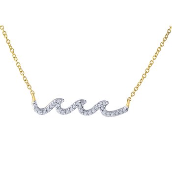 Oceanity™ 14K Yellow Gold Pendant Necklace Horizontal Waves Bar Diamond 0.13 Ctw