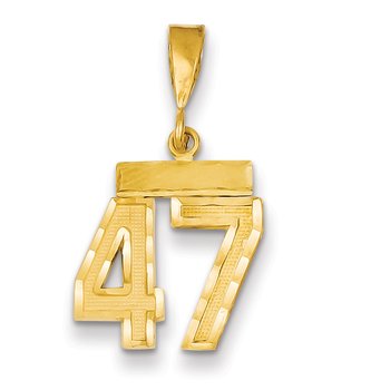 14k Small Brushed Diamond-cut Number 47 Charm