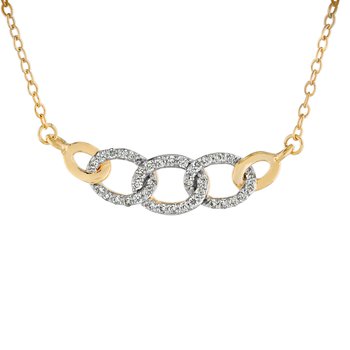 14K Yellow Gold Chain Link Sections Pave Set Necklace Diamond 0.16 Ctw