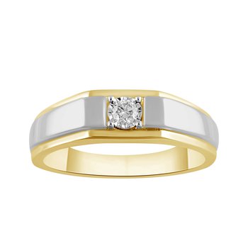 Shefian™ 10K Two Tone Ring Men's Solitaire Prong Set Illusion Center with Contrasting Rails Diamond 0.15 Ctw
