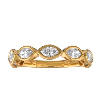 14K Yellow Gold Horizontal Marquise Cuts Bezel Set Diamond Ring 1.05 Ctw