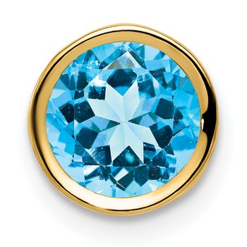 14k 7mm Round Blue Topaz Bezel Chain Slide