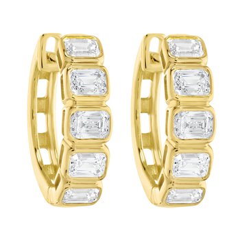 14K Yellow Gold Horizontal Bezel Set Emerald Cut Hoops Diamond Earrings 1.00 Ctw