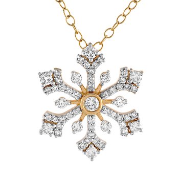 Diamond Frost™ 14k Yellow Gold Pave & Prong Set Snowflake Hidden Bail Pendant Diamond 0.46 Ctw