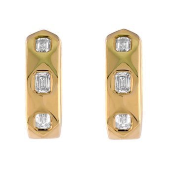 Textura™ 14K Yellow Gold Flush Set Emerald Cuts Wide Hoops Brushed Finished Diamond 0.56 Ctw