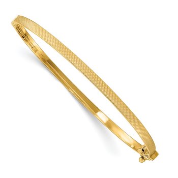14K Polished Quilted Texture 3.00mm Hinged Oval Bangle Bracelet