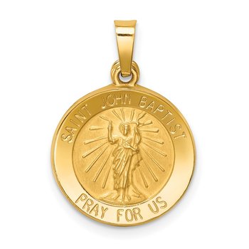 14k Polished and Satin St John Baptist Medal Hollow Pendant