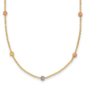 14k Tri-color Polished Diamond-cut Beads 18 inch Station Necklace