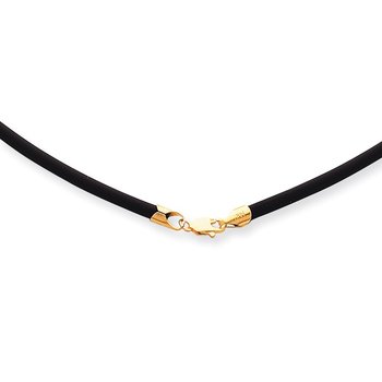 14k Yellow Clasp 2mm 16 inch Black Rubber Cord Necklace