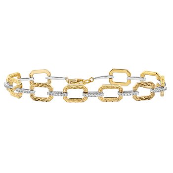 Textura™ 14K Two Tone Textured Elongated Link Alternating with Diamond Set Link Diamond 2.31 Ctw