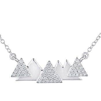 Diamond Peak™ 14K White Gold Necklace Polished and Pave Bar Mountain Range Diamond 0.25 Ctw