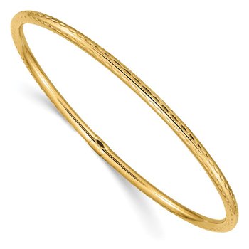 14k Polished Diamond-cut Tube 3.00mm Slip-on Round Bangle Bracelet