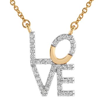 10K Yellow Gold Pave ""LOVE"" Capital Letters Diamond Necklace 0.12 Ctw