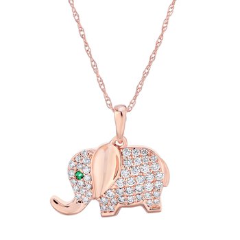 ZooLightful™ 14k Two Tone Pave Set Elephant Pendant Diamond 0.33 Ctw