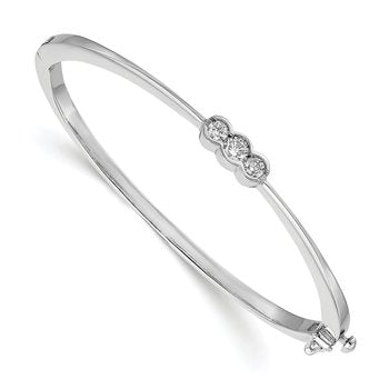 14k White Gold Complete 3-Stone 1/2 carat AAA Diamond Hinged Oval Bangle Bracelet