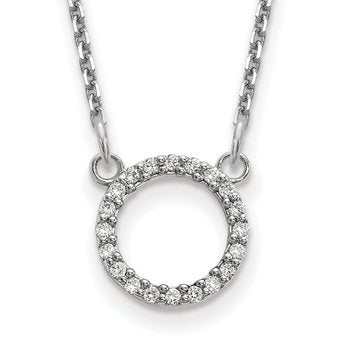 14k White Gold Polished 1/15 carat VS Diamond Open Circle 18 inch Necklace