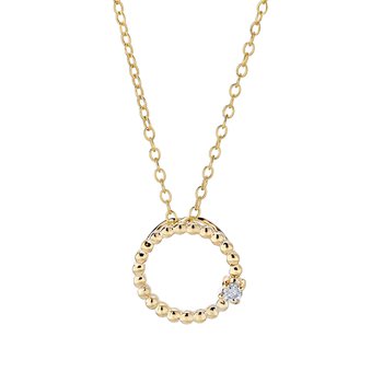 10K Yellow Gold Pendant Circle Slider with Gold Balls Prong Set Side Diamond 0.05 Ctw